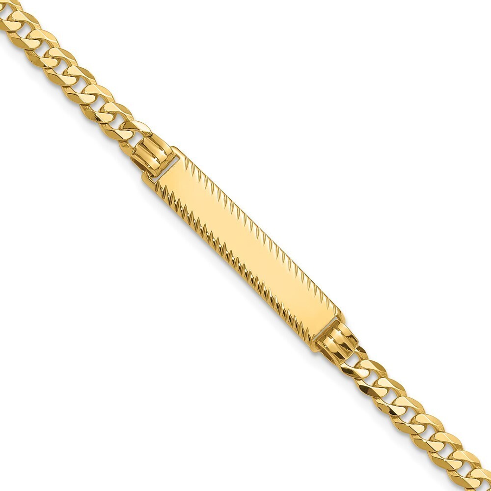 14k Yellow Gold Flat Curb Link Diamond Cut ID Bracelet